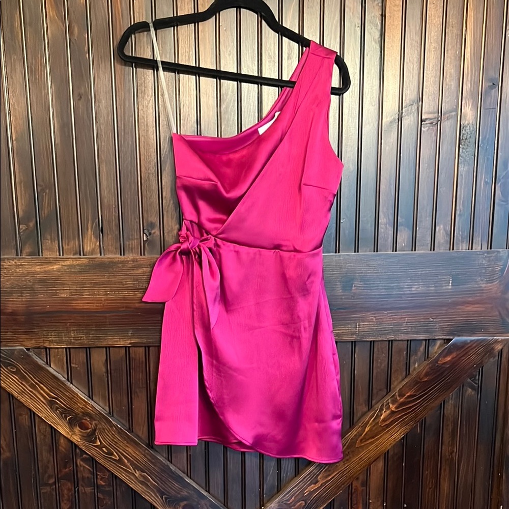 Lush Pink Asymmetrical Tie Front Cocktail Dress